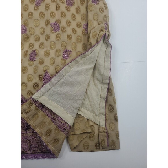 Handmade elegant beige kurta w/ intricate Purple embroidery purple Medium Class - Picture 3 of 6